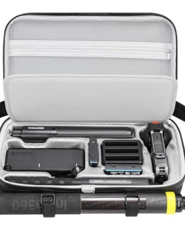 Carrying Case for Insta360 X5 Accessories, Portable Insta 360 X5 X4 Action Camera Waterproof Carry Bag with Shoulder Strap for Travel, Compatible with Insta360 X4, 3M 9.8ft Selfie Stick, Black