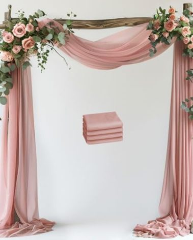 Wokceer Dusty Rose Wedding Arch Draping Fabric Backdrop 4 Panels 28.7" X 20FT Sheer Drapes Fabric for Wedding Arbor Ceremony Party