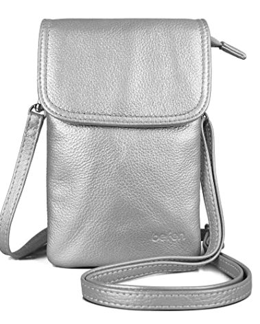 befen Crossbody Wallet Purse Cell Phone Bags, Women Small Leather Crossbody Bag - Sliver Grey