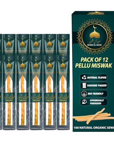 Pack of 12 Miswak Sticks for Teeth with Holder - Natural Toothbrush for Teeth Whitening, Oral Health & Fresh Breath - Vacuum Sealed Natural Flavored Chew Sticks for Humans || Pack of 12
