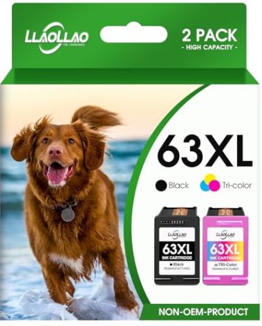LLAOLLAO Remanufactured 63XL Ink Cartridge Replacement for HP OfficeJet 3830 4650 5255 5258 5200 Envy 4520 4510 DeskJet 3637 1110, Black, Tri-color, 2-Pack