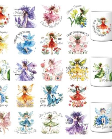 Papiailove Fairy UV DTF Cup Wraps for 16 Oz, 20 Sheets Fairy Theme Decals Transfer Stickers, Flower Waterproof Rub On Transfer for Glass Water Bottle Tumbler Laptop