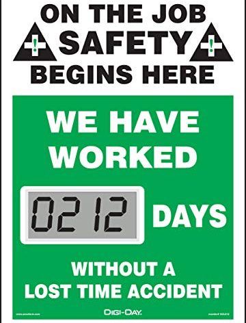 AccuformNMC Mini Digi-Day Battery Powered Electronic Safety Scoreboard SCL212, Tracks Days Without A Lost Time Accident, 14”L x 10”W x 1”D, Bright LCD Display, Made in USA