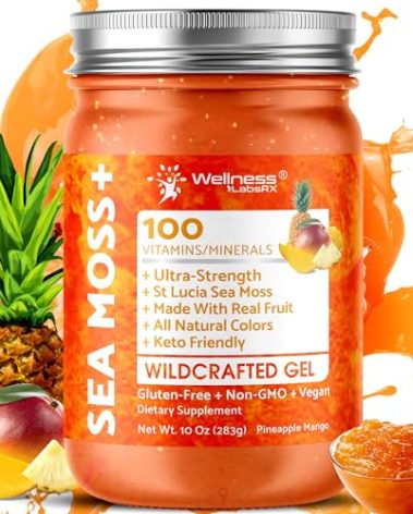 Irish Sea Moss Gel Raw - Wildcrafted Superfood Seamoss Gel - Pineapple Mango Flavor, Vitamin and Mineral-Rich from Pristine Caribbean Waters - 10 oz.