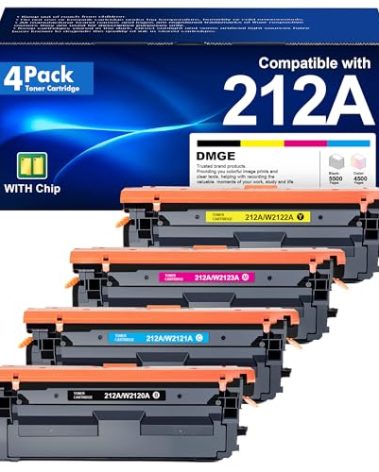 212A 212X Toner Cartridges 4 Pack (with Chip) - Replacement for HP 212A 212X W2120A W2120X, Works for Color Enterprise M555dn M554dn M555x M554 M555 MFP M578 Printer (Black, Cyan, Yellow, Magenta)