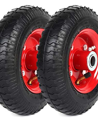 AR-PRO (2-Pack) 2.80/2.50-4" Tire and Wheel Set - 8 Inch Wheelbarrow Tire and Wheel Replacement with 3/4" Bearings and 3" Centered Hub - Extra Adapter kit includes 1/2" Bearings