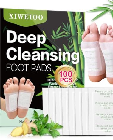 XIWEIOO 100 Pack Foot Pads, Ginger Oil Bamboo Charcoal, Foot Care Patch Message Deep Cleansing for Stress Relief, Better Rest, Feet Health Patches, Relaxing Muscles