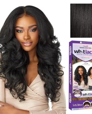 Sensationnel What Lace 13X6 Wigs - Latisha Lacefrontal Hand Tied Glueless Synthetic With Natural Density Preplucked Hairline (Off Black 1B)