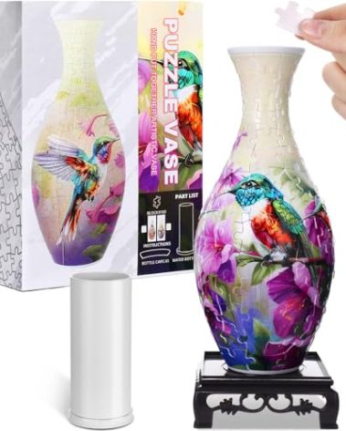 3D Puzzle Vase Puzzle Flower Vase Crafted from 160 Curved Plastic Puzzle Pieces 3D DIY Housewarming Gift for Flower Arrangements and Home Decoration(Trochilus)