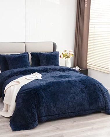 YUSOKI Faux Fur King Blanket(Navy Blue,90" x 104"),Whithout Pillows,Winter Lightweight Plush Fuzzy Soft Cozy Microfiber Comfy Bed Blanket for Women Kids Girls Couch Sofa Washable