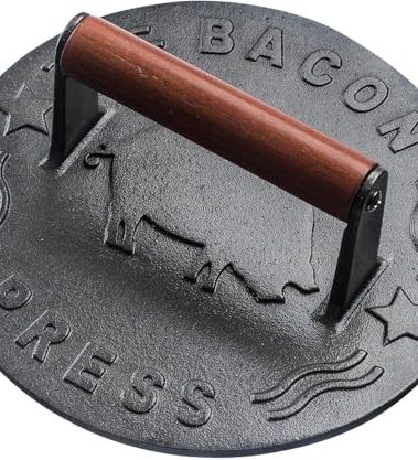 Heavy-Duty Cast Iron Burger Press 8.5 Inch Round Burger Smasher, Grill Press for Cooking Burgers, Bacon, Sandwiches, Steak, Ground Beef, Meats, Sausages, and So On