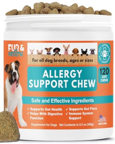 Dog Allergy Relief Chews with Probiotics, Colostrum & Omega-3 - Natural Anti-Itch Support for Seasonal & Food Allergies - Chicken Flavored Immune Supplement (120 Count)