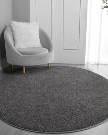 FlyDOIT Round Area Rugs for Bedroom Living Room, 4x4 Dark Grey Super Soft Comfy Thickened Memory-Foam Indoor Circle Carpet, Modern Aesthetic Minimalist Carpet for Boys Girls Adults Nursery Home Décor