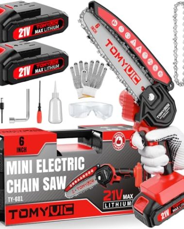 Electric 6 Inch Mini Small Cordless Battery Powered Handheld Chainsaw With Charger For Trimming On Tree Branches, Wood Cutting, Pruning Shears To Diy, Backyard Upkeep, Light Home Repairs
