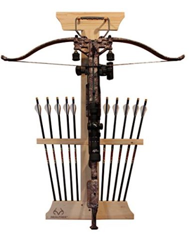 Rush Creek Creations | Wall Mounted Bow and Arrow Display Rack for Hunting and Archery Accessories | Real Tree Crossbow Holder and 10-Arrow Storage | Bow Hanger for 1 Big Crossbow with Arrow Holders