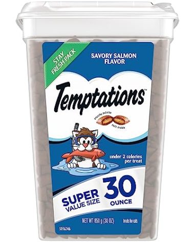 Temptations Classic Crunchy and Soft Cat Treats, Savory Salmon Flavor, 30 oz. Tub