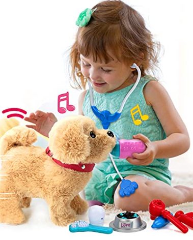Koonie Realistic Robot Puppy - Interactive Walking & Barking Dog with Singing/Tail Wagging, Educational Play & Plush Birthday Gift for 2-5 Years Old Girls