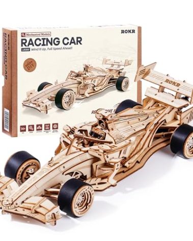 ROKR 3D Wooden Puzzle 1:18 Scale Formula Racing Cars for Adults, 5 Hour Build, Wind up Toys Model Car Kits for Adults to Build, Ideal Gift for Boys and Men