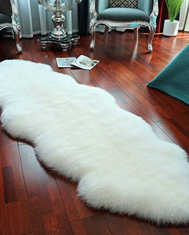 LLB Genuine Sheepskin Area Rug Wool Rug Fur Carpet Fluffy Shaggy Fur Rug for Living Room Kids Bedroom Real Sheepskin Throw Lambskin Rugs Sofa Mat Chair Seat Covers (Ivory White, 2 x 6 ft Sheepskin)