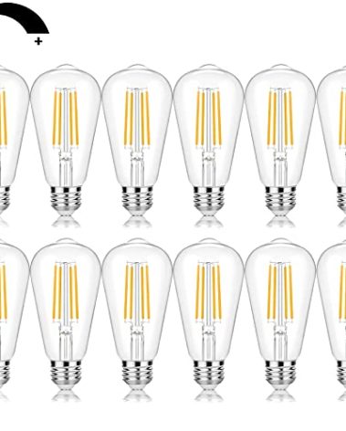 Vintage LED Edison Bulbs 60 Watt Equivalent Dimmable 7W ST58 LED Filament Light Bulbs Warm White 3000K Antique Style Lighting High Brightness 800LM E26 Medium Base Clear Glass for Home Office, 12 Pack