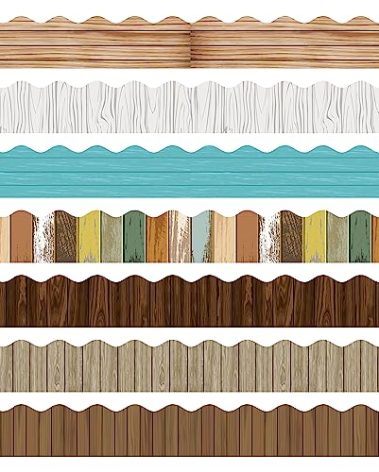 BXawi 84Pcs Wood Bulletin Board Borders Rustic Wood Scalloped Borders Trim Farmhouse White Wood Dark Wood Grain Classroom Borders Back to School Chalkboard Wall Door Decor for Home Office Supplies