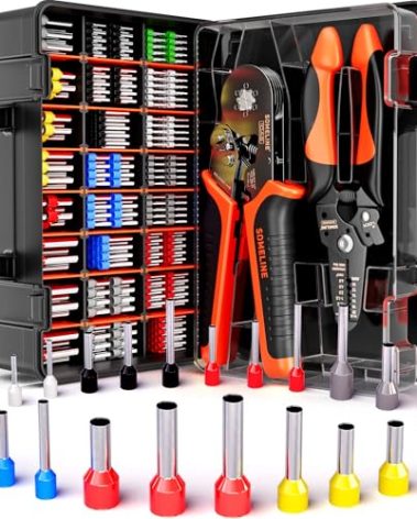 SOMELINE Ferrule Hexagonal Crimping Tool Kit, 23 Sizes Ferrules, 24-8 AWG Ferrule Crimper, with Ratchet Crimping Pliers and Wire Stripper, Hexagonal Crimp Pliers Ferrule Terminal Kit