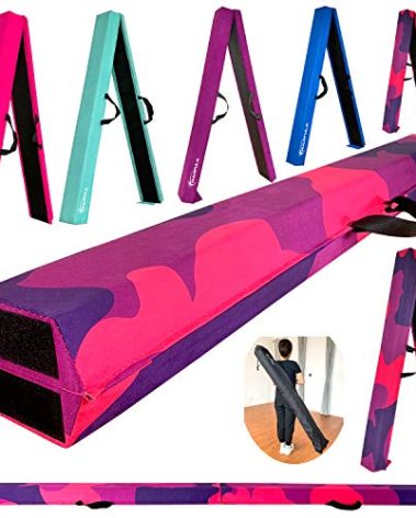 MARFULA 8ft/9ft Folding Gymnastics Balance Beam - Extra Firm - Suede - Non Slip Base for for Home/Gym/Club (5, 9 FT) PinkPurple-Camo