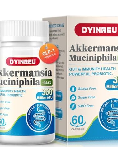 DYINREU Akkermansia Probiotic, 300 Billion AFU Probiotic for Women & Men,Digestive, Gut, Immune Health, Enhances Gut Digestive Lining Function, 60 Capsules