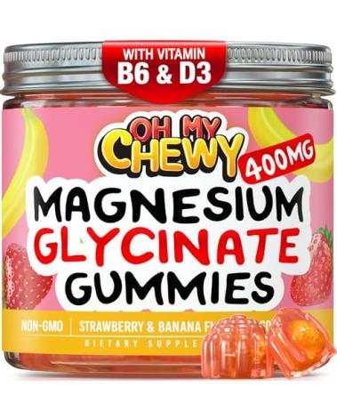 Center-Filled Magnesium Glycinate Gummies 400MG - High Absorption for Kids, Teens & Adults - Supplement for Sleep, Calm & Muscle Relaxation with B6 & D3 - Gluten Free & Vegan Friendly - 60 Count