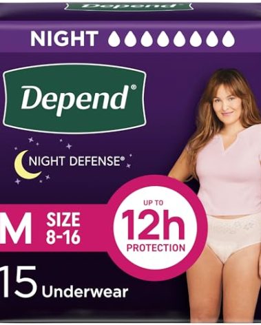 Depend Night Defense Adult Incontinence & Postpartum Bladder Leak Underwear for Women, Disposable, Overnight, Medium, Blush, 15 Count, Packaging May Vary