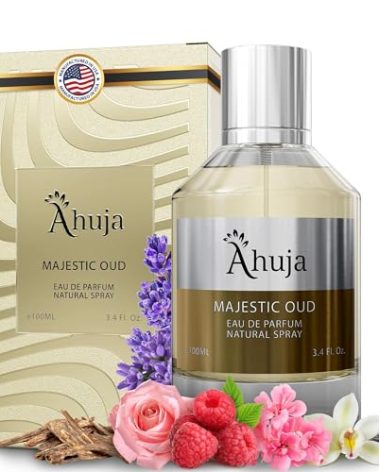 AHUJA Majestic Oud Eau De Parfum For Men & Women 3.4 fl oz, Long Lasting Luxury Fragrance for Him and Her, Unisex Perfume Enduring Nature Scents - Oud, Vanilla, Raspberry, Rose, Peony, Wood, Patchouli