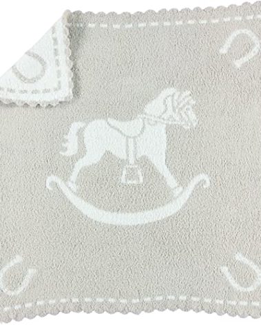 Barefoot Dreams CozyChic Scalloped Baby Receiving Blanket - Stone & Rocking Horse,Stone & White,30x32,CozyChic Scalloped Receiving Blanket