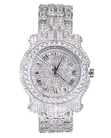 Techno Pave Men's 45mm Iced Diamond Roman Dial Watch - Quartz Movement (Silver)