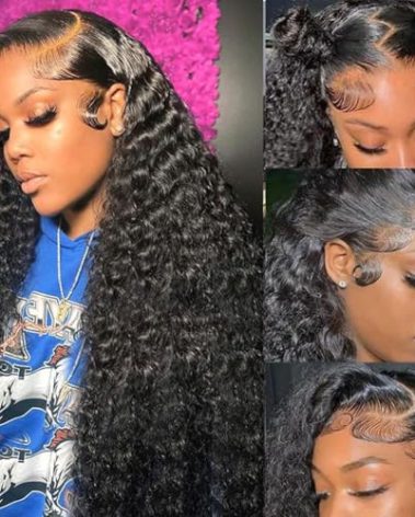 Rozilo Aomllute 30 Inch Deep Wave Lace Front Wigs Human Hair 200 Density 13x4 HD Lace Frontal Wigs Human Hair Pre Plucked Deep Curly Glueless Wigs Human Hair for Women Natural Black