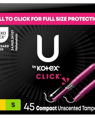 U by Kotex Tampons, Click Compact Multipack, Regular/Super Absorbency, Unscented, 45 Count
