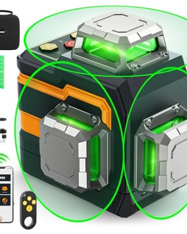 3x360° Laser Level with Remote&APP Control, CIGMAN Green Self Leveling Cross Line Laser for Construction and Picture Hanging, 3D Vertical/Horizontal Line, Magnetic Rotating Stand Included, CM-S01