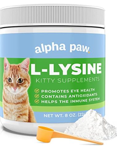 Alpha Paw - Human Grade for Pets - Cat Lysine Supplement - Extra Servings 5-10 Month Supply - Natural Lysine (8 Ounces/227 Grams)
