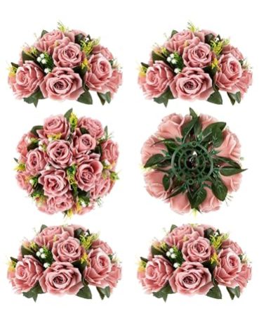 BLOSMON Dusty Pink Flowers Decoration: 6 Pcs Artificial Roses Flowers Balls for Wedding Dinning Table Centerpieces - Fake Silk Kissing Floral Arrangement for Home Party Event