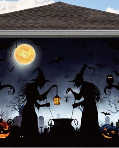 Preboun Halloween Garage Door Decorations Witch Halloween Door Cover Hanging Halloween Garage Door Banner Cauldron Backdrop Mural for Home Outdoor Indoor Spooky Party Wall Window Yard, 7 x 9 ft