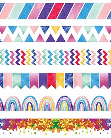 Containlol 59 Feet Classroom Bulletin Board Borders, Colorful Die Cut Border Trim Scalloped Classroom Borders for Back to School Chalkboard Office Decoration(Watercolors)