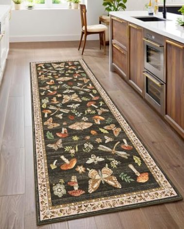 2.5x8 Runner Rug for Hallway Washable Kitchen Rugs Non Slip with Rubber Back Mushroom Soft Low-Pile Stain Resistant Foldable Indoor Carpet for Entryway Laundry Room Floor Mats Brown