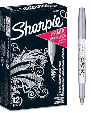 Sharpie Metallic Permanent Markers, Fine Point, Silver Ink, 12 Count | Perfect for Dark Surfaces