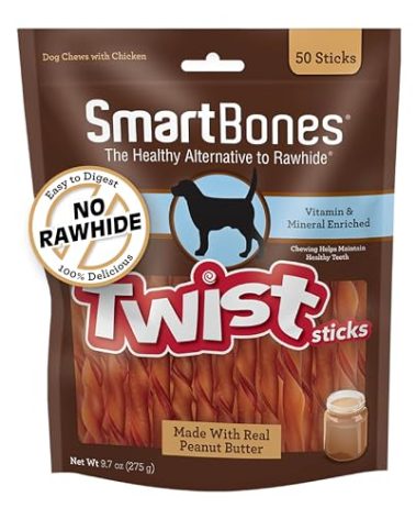SmartBones Smart Twist Sticks With Peanut Butter, Rawhide-Free Chews For Dogs, 50 Count