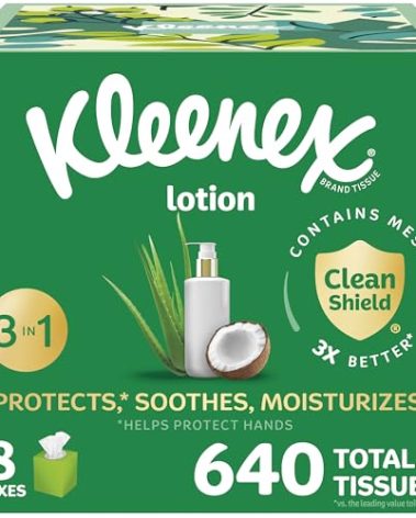 Kleenex Lotion Facial Tissues with Coconut Oil, 8 Cube Boxes, 80 Tissues Per Box, 3-Ply