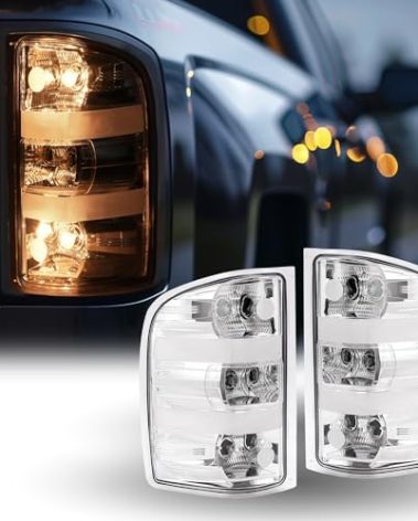HECASA Pair Tail Light Compatible with 2007-2013 Chevy Chevrolet Silverado 2007-2009 GMC Sierra 3500 HD Halogen Brake Lamp Taillight Clear Lens+Chrome Housing Driver & Passenger Side