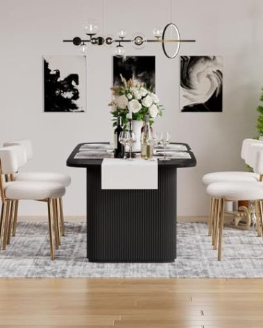 HAIZAO Modern Dining Chairs Set of 4, Round Upholstered Boucle Sherpa Dining Chairs, Curved Backrest Kitchen Dining Room Chairs, Mid-Century White Dining Chair with Golden Metal Legs