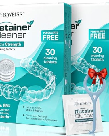 Weiss Naturals Retainer Cleaner Tablets, Invisalign Cleaner, Remove Stains, Odors & Plaque, PERSULFATE FREE Night Guard & Denture Cleaner 2-Month Supply, 60 Mint Scented Tablets