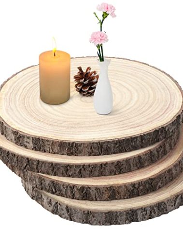 Large Wood Slices 4 Pcs 12-14 Inches Wood Rounds Natural Wood Slices for Centerpieces/Display/Crafts/Painting/Table Decor/Wood Burning/DIY Projects/Christmas Ornaments