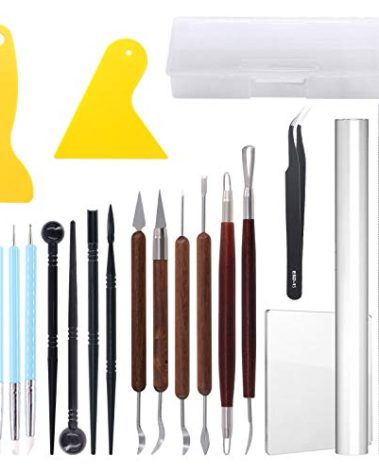 Glarks 21Pcs Carving Modeling Clay Sculpting Tool Set Including Pottery Sculpture Tool, Silicone Tip Pen, Dual-End Dotting Clay Tool, Scraper, Tweezers, Ruler, Acrylic Clay Roller, Acrylic Sheet