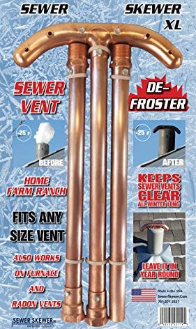 Sewer Skewer XL Vent Defroster for Sewer Pipes & Roof Vents, Copper Tee, Made in USA